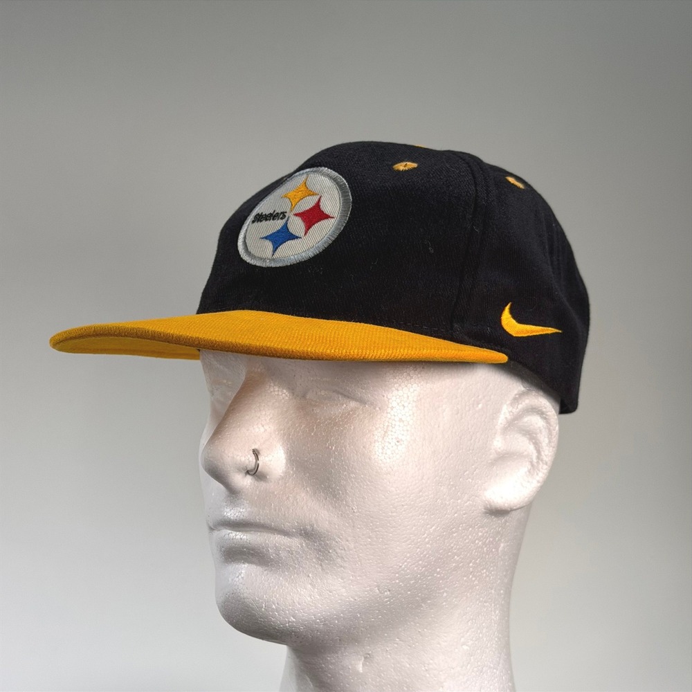 Vintage Pittsburgh Steelers Nike NFL PRO Line Snapback Hat Black/Yellow Logo 90s